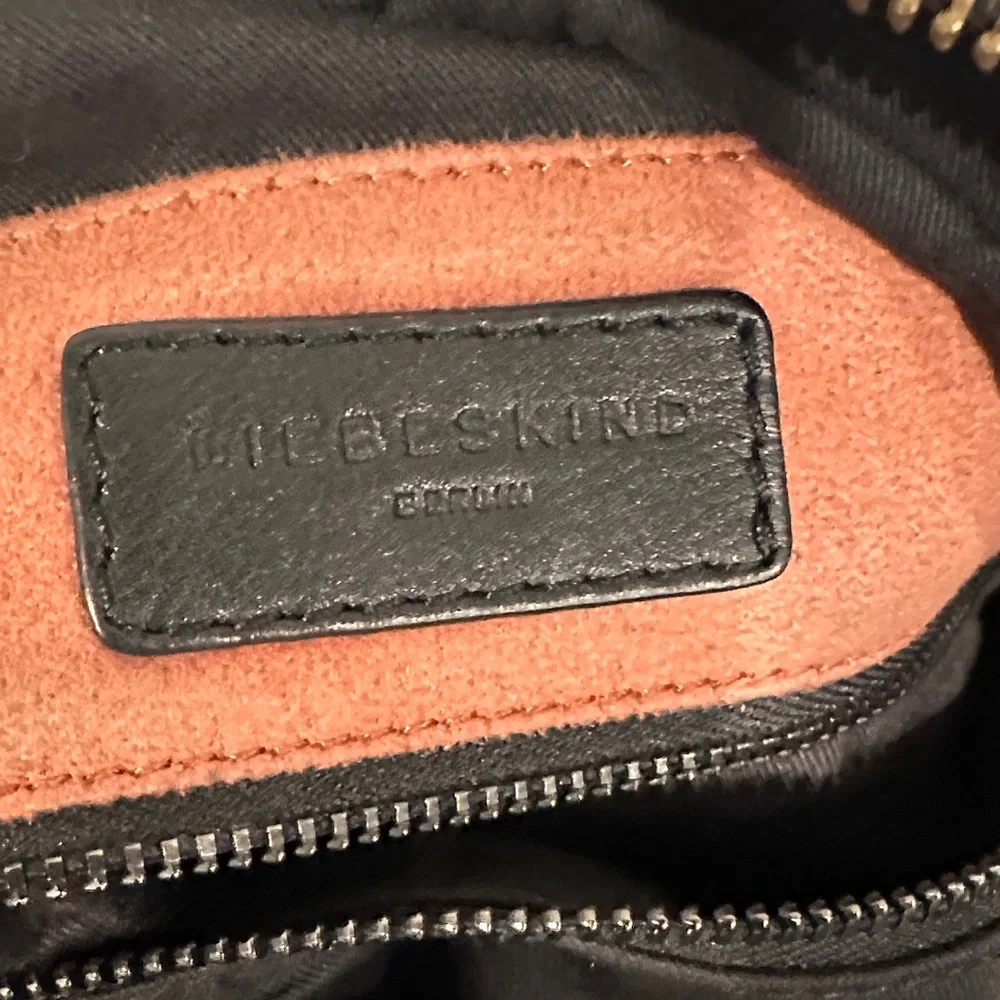 Liebeskind Irvine Hobo Bag Black Gray Leather Alligator Embossed Slouchy Luxe